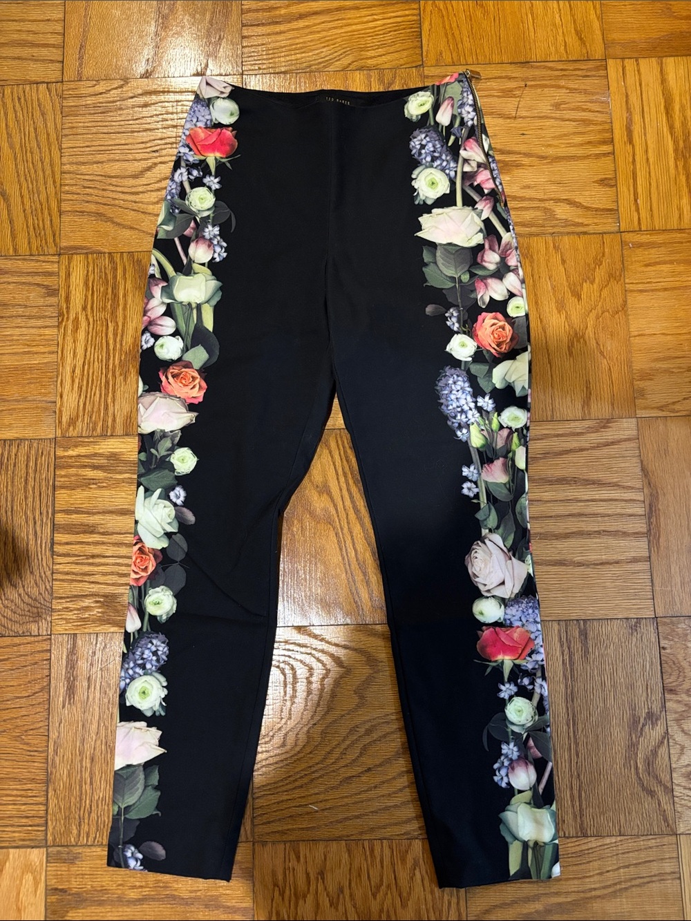 Black Floral Side-Stripe Pants